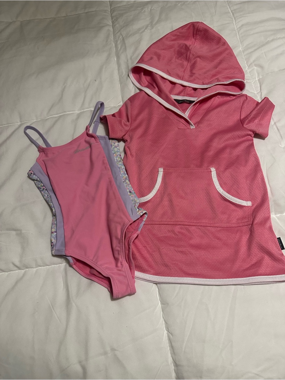 Eddie Bauer Girls Pink Hooded Swim Tunic and One-Piece Swimsuit